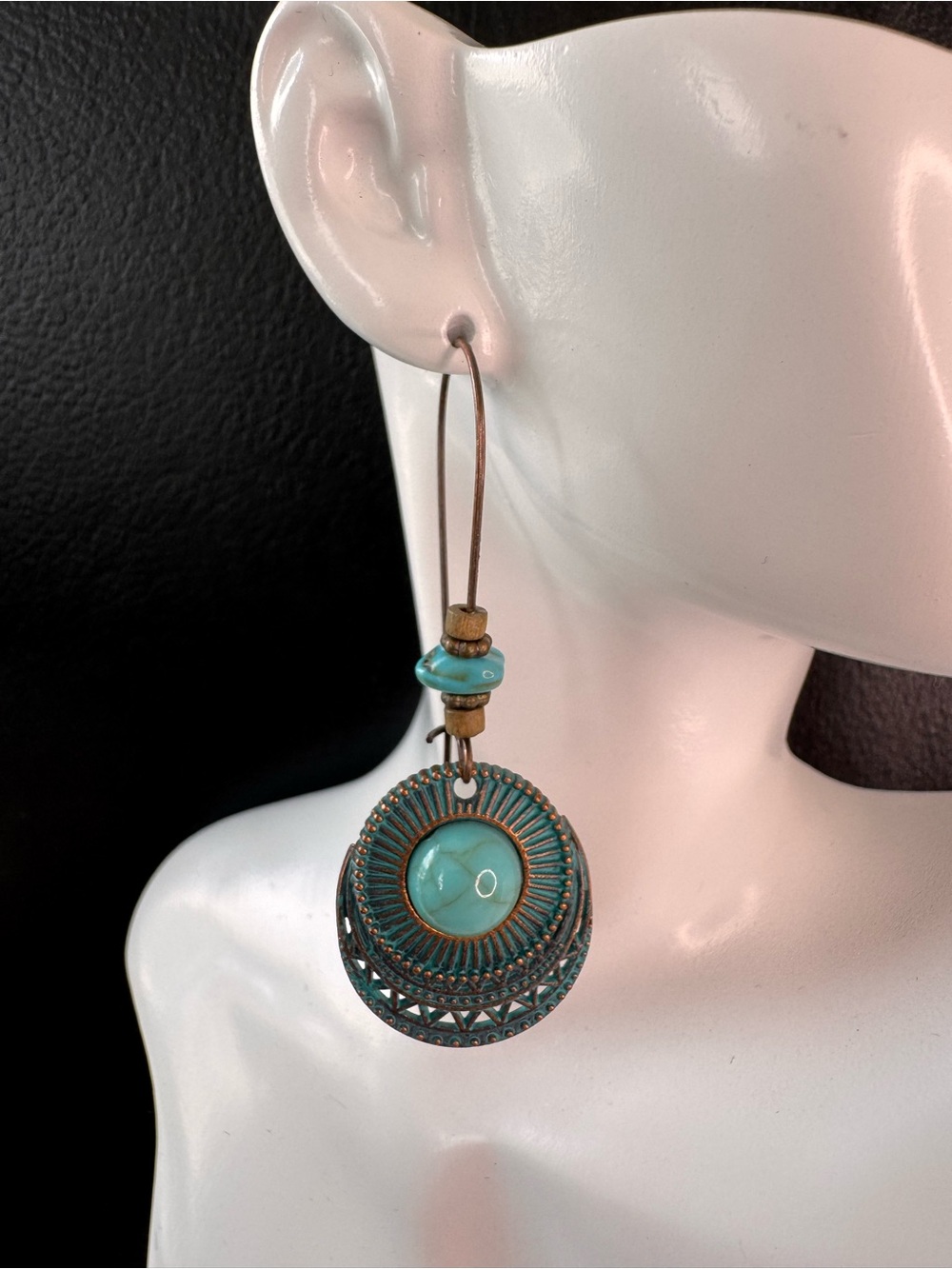 Turquoise Disk Drop Earrings - Boho Women's Jewelry - SKU H